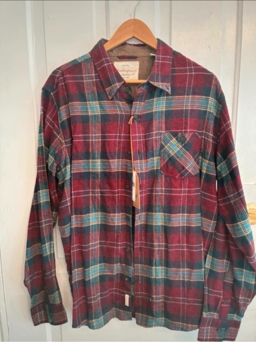 Weatherproof Red and Teal Plaid Flannel Shirt